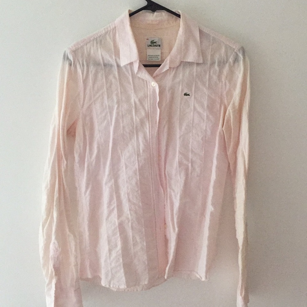 Lacoste pink stripe button casual collared shirt